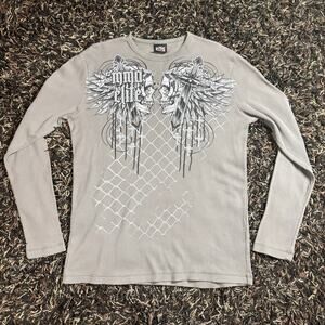 MMA Elite Shirt Size XL Gray Long Sleeve Waffle Thermal Skull Men's